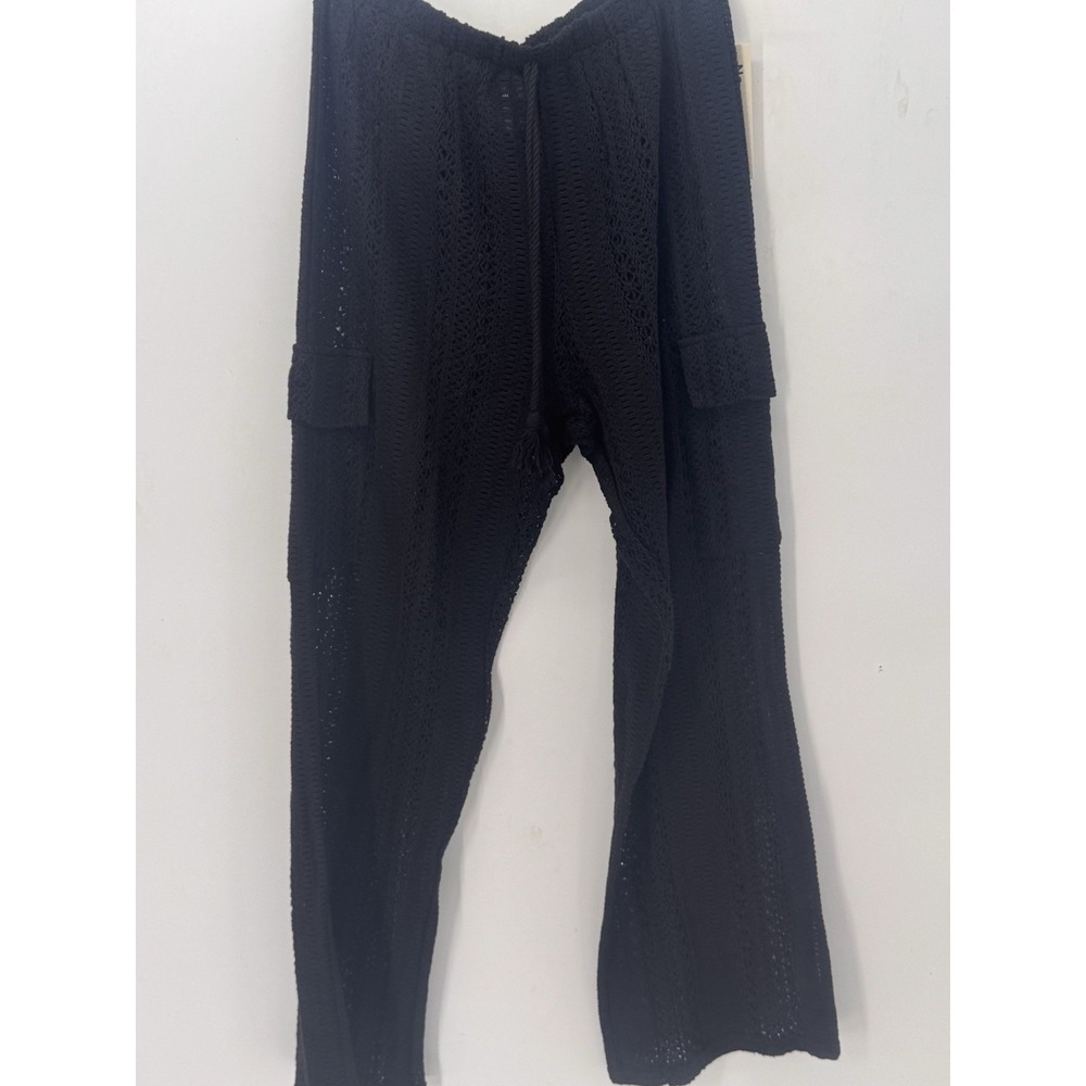 NWT No Boundaries M Black Textured Knit Wide Leg Pants Swimsuit Cover Up Beach